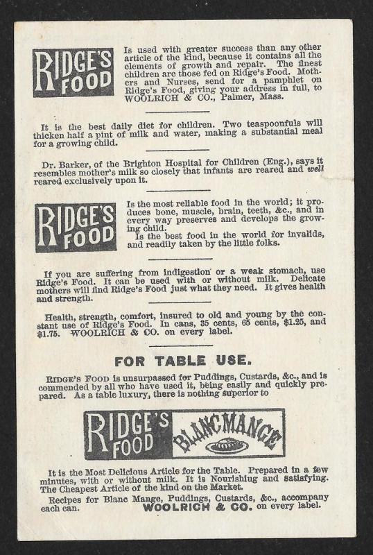 VICTORIAN TRADE CARD Ridge's Food for Children