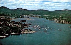 Bernard Maine Bass Harbor Lobster Boats Aerial 1950-60s Vintage Postcard