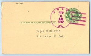 DPO Ages Kentucky KY Postcard Edgar M Griffin Williston North Dakota ND 1942