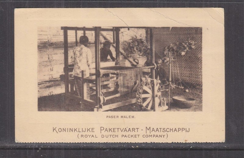 INDONESIA, 1919 ppc. PASER MALEM, HAND WEAVING LOOM, Royal Dutch Packet Company