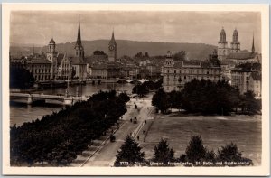 Zurich Utoquai Fraunlinster St. Peter Und Brobmonster Real Photo RPPC Postcard