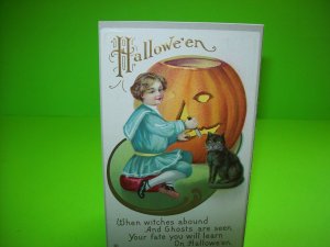 Halloween Postcard Original Stecher Black Cat Witches Abound 226 D Embossed Art