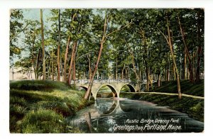 ME - Portland. Deering's Oaks, Rustic Bridge