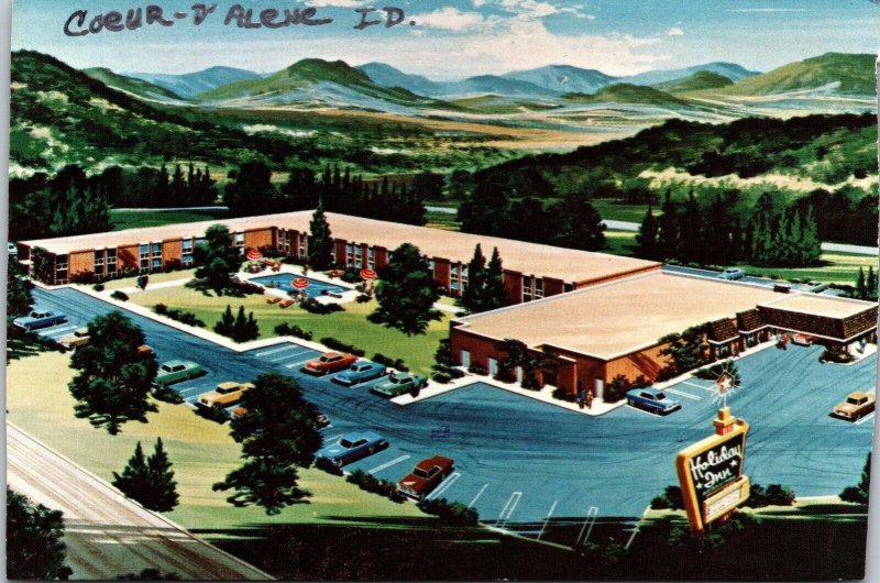 Holiday Inn Coeur D’Alene Idaho ID Aerial View Map Back Postcard VTG UNP Vintage 