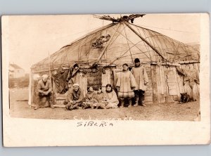 c1915 Siberian Yupik Family Tent St Lawrence Island Bering Sea Alaska AK RPPC