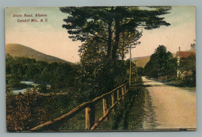 ALLABEN NY CATSKILL MTS STATE ROAD ANTIQUE POSTCARD w/ SWASTIKA