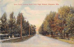 State Street Looking South from High School Waupaca Wisconsin 1909 postcard