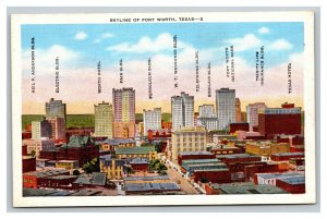 Vintage 1930's Postcard Buildings in the Skyline of Fort Worth Texas