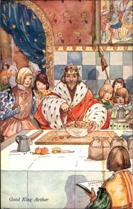 English Nursery Rhymes Good King Arthur at Table c1910 Vintage Postcard