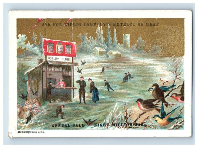 1880s Liebig Co. Extract Of Meat Winter Mica Ice-Skating Birds P162