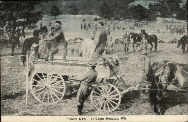 Soldiers at Work - Camp Douglas WI c1910 Postcard