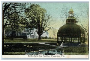 1910 Bethesda Spring Pavilion Exterior View Waukesha Wisconsin Vintage Postcard