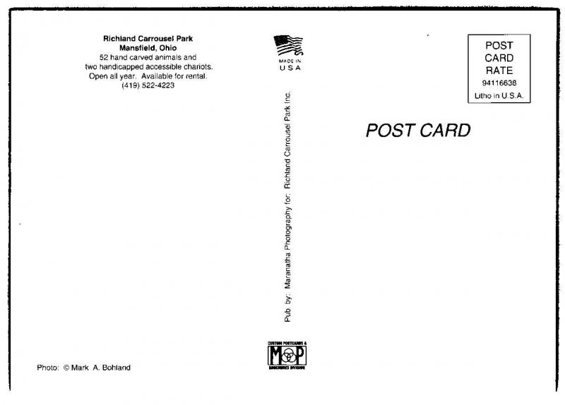 Mansfield  Ohio  Richland Carousel Park     Postcard