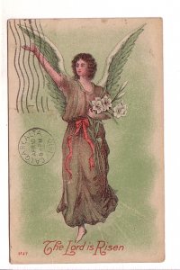 Lord is Risen, Beautiful Angel with Lily,  Easter,  Used 1910