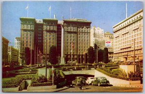 Vtg San Francisco CA Union Square Garage View Park St Francis Hotel Postcard