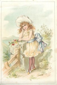 Victorian era 4x6 Trade Card Beautiful Girl on Country Lane Lion Coffee Toledo