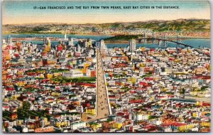San Francisco California, 1951 The Bay from Twin Peaks, Cities, Vintage Postcard