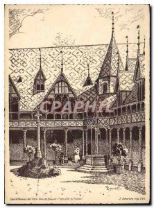 Old Postcard Court of honor of the hotel Dieu de Beaune