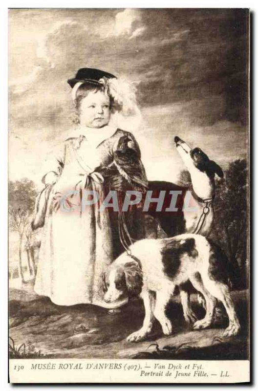 Postcard Old Royal Museum of Antwerp Van Dyck and Fyt picture Jeunne Girl Dog