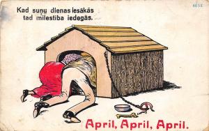 APRIL FOOLS April 1 Comic Holiday Postcard c1910 LATVIAN Dog House Love M46