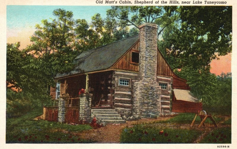 Vintage Postcard Old Matt's Cabin Shepherd Of The Hills Lake Taneycomo Missouri