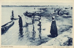 chad tchad, On the Banks of the River Chari (1920s) Postcard