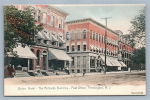 FLEMINGTON NJ UNION HOTEL RICHARDS BUILDING POST OFFICE ANTIQUE POSTCARD