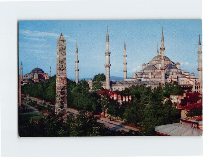 Postcard St. Sophia and the Blue Mosque, Two famous mosques in Istanbul, Turkey