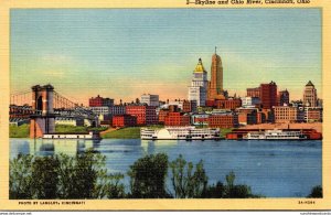 Ohio Cincinnati Skyline and Ohio River 1949 Curteich