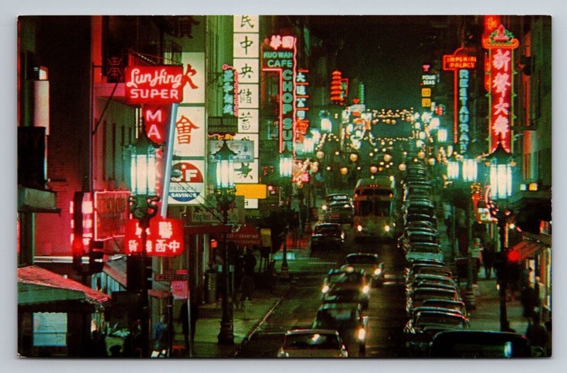 San Francisco's Chinatown At Night California Vintage Postcard Unposted