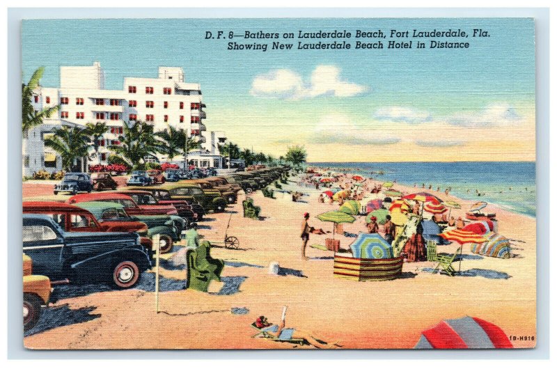 1950 Fort Lauderdale Beach Hotel Postcard D.F. 8 Bathers Linen