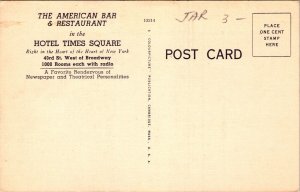 American Bar Restaurant Hotel Times Square New York NY Interior Linen Postcard