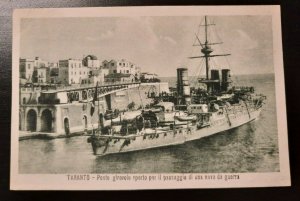 Mint Vintage Illustrated Postcard Taranto Italy Warship Passing Swing Bridge