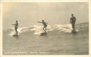 RPPC Postcard Hawaii Waikiki Surfboard riding 23-9405
