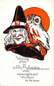 Owl, Witch Halloween Unused light crease left top corner, corner wear