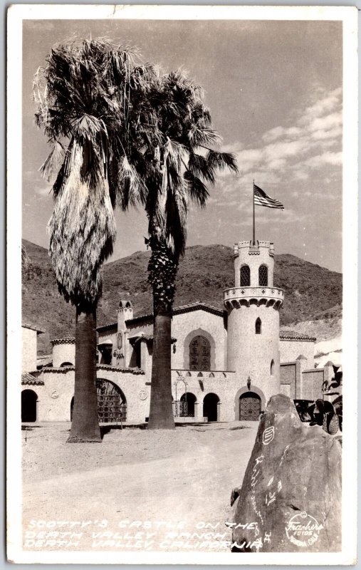Scotty's Castle on Death Valley Ranch California Pine Trees RPPC Photo Postcard