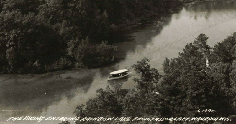 The Viking Entering Rainbow Lake from Taylor Lake, Waupaca, Wisconsin RPPC