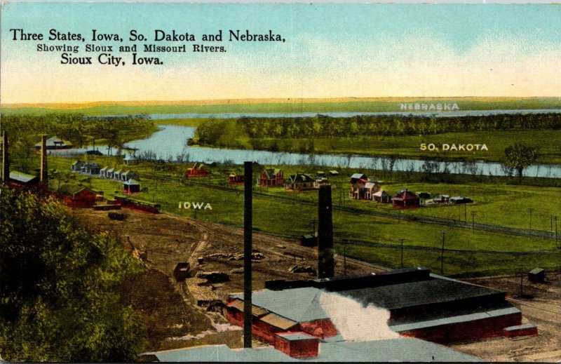 Iowa South Dakota & Nebrasske Showing Sioux and Missouri Rivers Sioux City