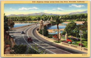 California, Highway Bridge Across Santa Ana River, Riverside, Vintage Postcard