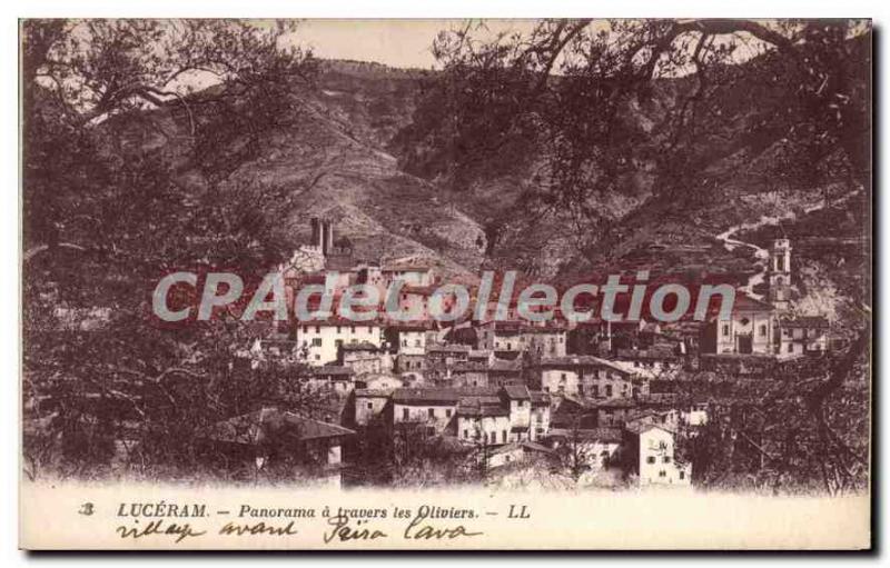 Old Postcard Panorama Luceram A Travers Les Oliviers