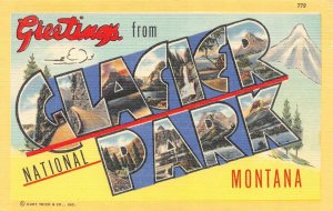 MT, Montana GLACIER PARK LARGE LETTER LINEN Greetings ca1940's Curteich Postcard 