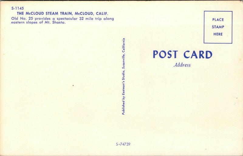 Vtg The McCloud Steam Train Old No. 25 Mt Shasta McCloud California CA Postcard