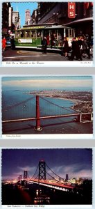 SAN FRANCISCO, CA ~ 3 Postcards CABLE CAR, GOLDEN GATE BRIDGE, Bay Bridge 4x6