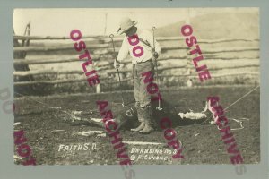 Faith SOUTH DAKOTA RPPC 1910 COWBOY BRANDING CATTLE Cow WILD WEST Cundill 9