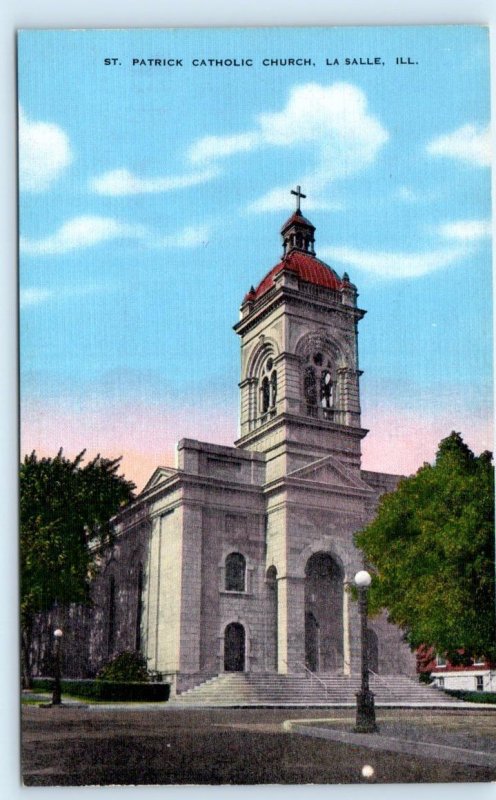 LA SALLE, IL Illinois ~ ST. PATRICK CATHOLIC CHURCH c1940s Kropp Linen Postcard