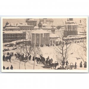 Postcard  Russian Winter Scene with Architecture in Snowy Landscape