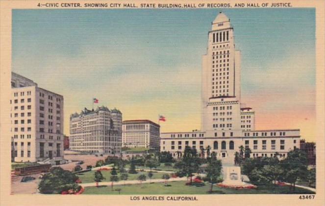 California Los Angeles Civic Center Showing City Hall State Building Hall Of ...