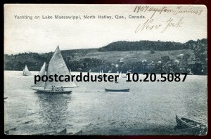 h3726 - NORTH HATLEY Quebec Postcard 1907 Lake Massawippi Yachting