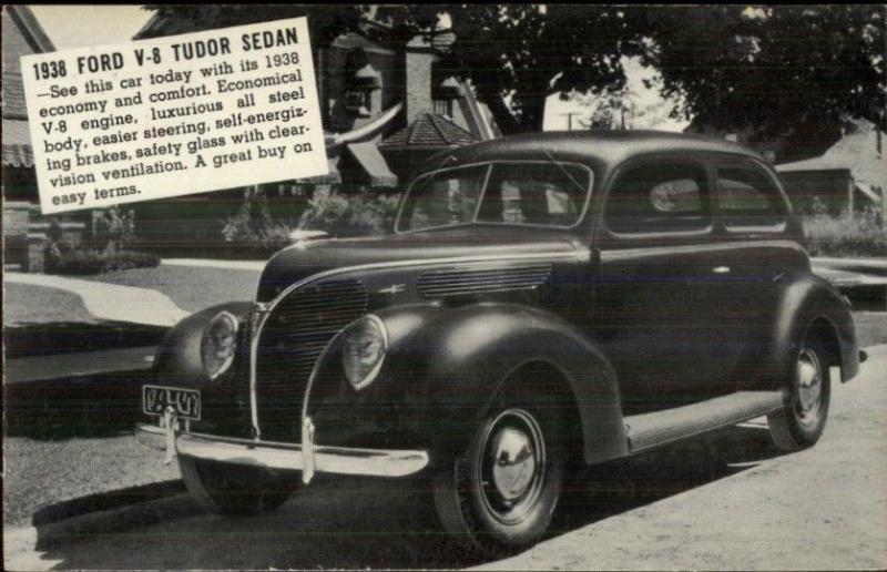 Hornburg Motor Co Hartland WI Overprint 1938 Ford V8 Tudor Sedan Car Postcard