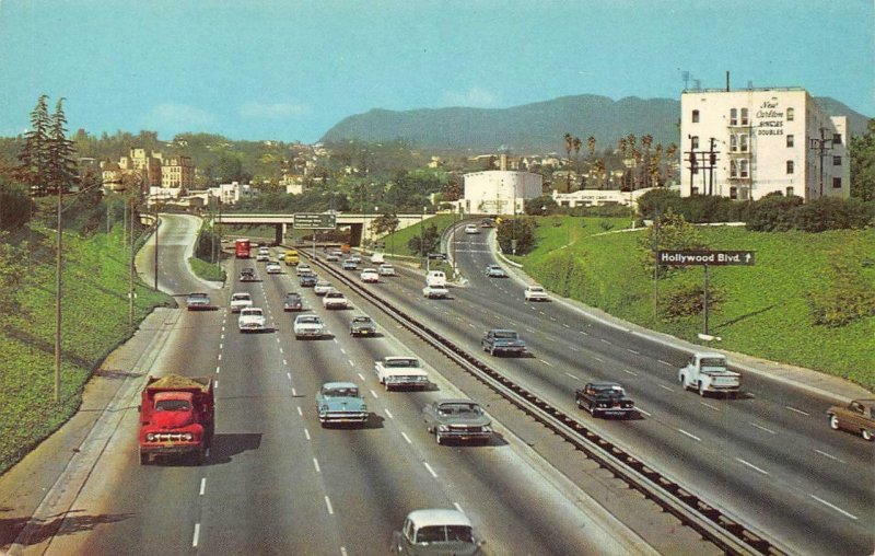 HOLLYWOOD FREEWAY Los Angeles, CA c1950s Chrome Vintage Postcard